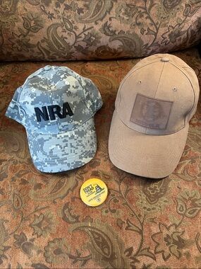Lot of 2 NRA ILA Brown Canvas & Digital Camo Embroidered Patch Baseball Cap New